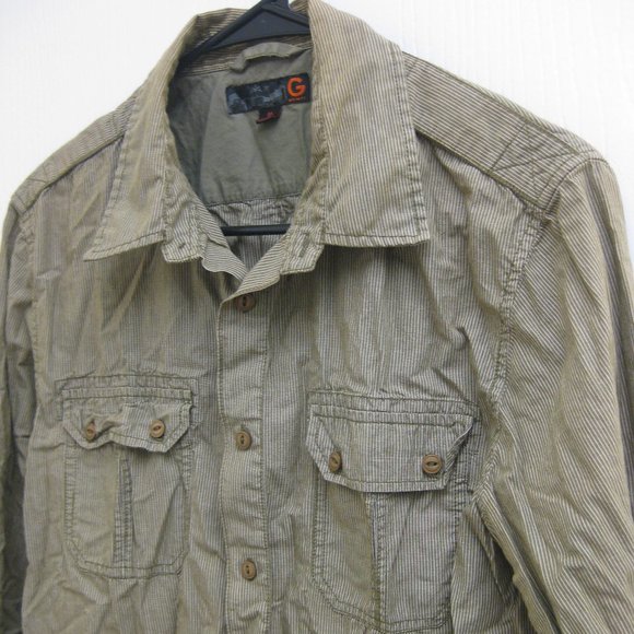 EUC green white striped Guess button-up shirt M - Picture 2 of 4